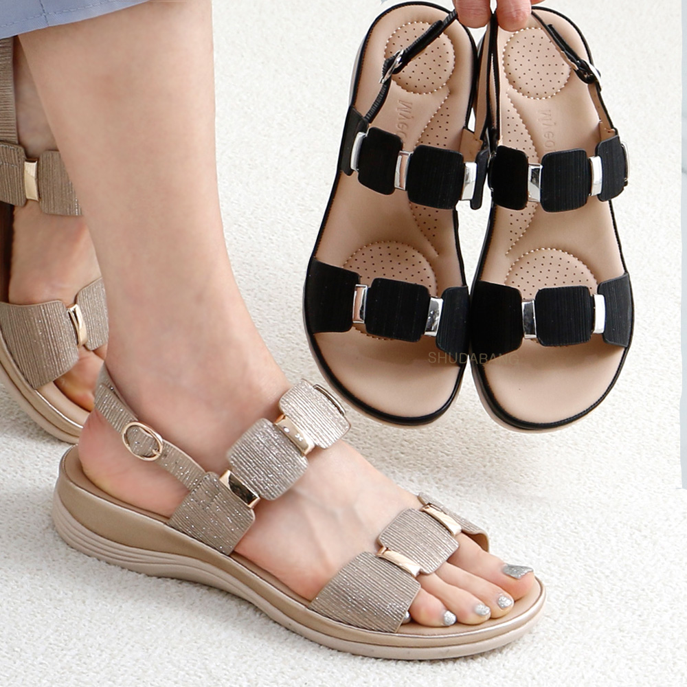 슈다방 발편한 쿠션 반짝이 글리터 4cm 키높이 통굽 여름 여성 샌들 신발
